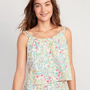 COPY - White Multicolor Floral Ruffle-Trimmed Double-Strap Cami Pajama Top